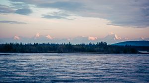 Preview wallpaper sea, landscape, mountains, trees, nature