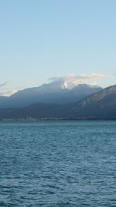 Preview wallpaper sea, landscape, mountains, clouds, peaks