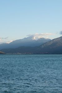 Preview wallpaper sea, landscape, mountains, clouds, peaks