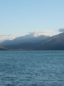 Preview wallpaper sea, landscape, mountains, clouds, peaks