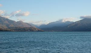 Preview wallpaper sea, landscape, mountains, clouds, peaks