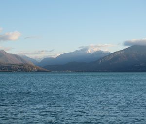 Preview wallpaper sea, landscape, mountains, clouds, peaks