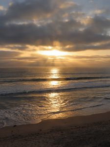 Preview wallpaper sea, landscape, nature, sunset, waves