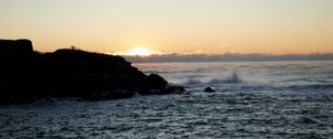 Preview wallpaper sea, landscape, rock, horizon, sunrise