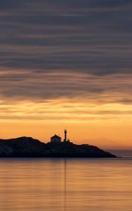 Preview wallpaper sea, lighthouse, sunset