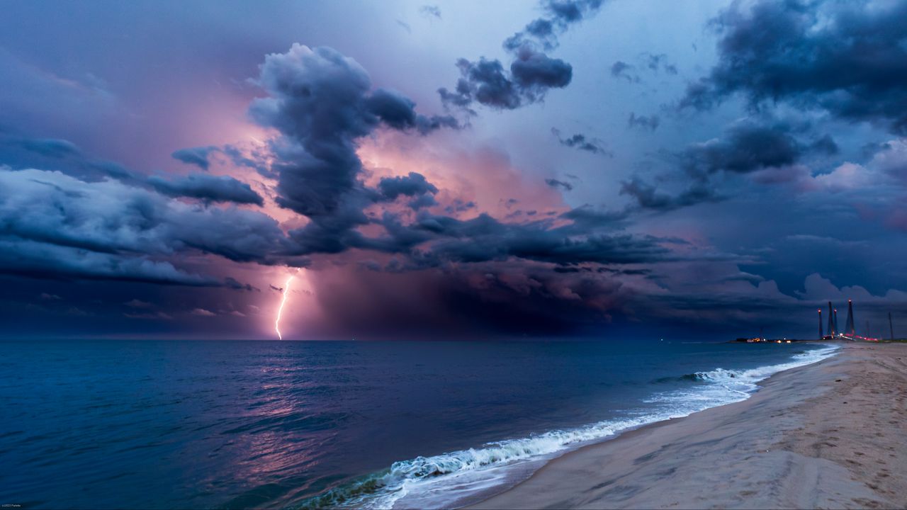 Wallpaper sea, lightning, clouds, thunderstorm, landscape, nature