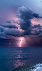 Preview wallpaper sea, lightning, clouds, thunderstorm, landscape, nature