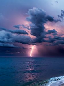 Preview wallpaper sea, lightning, clouds, thunderstorm, landscape, nature