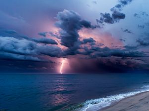 Preview wallpaper sea, lightning, clouds, thunderstorm, landscape, nature