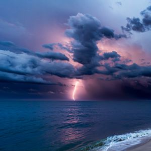 Preview wallpaper sea, lightning, clouds, thunderstorm, landscape, nature