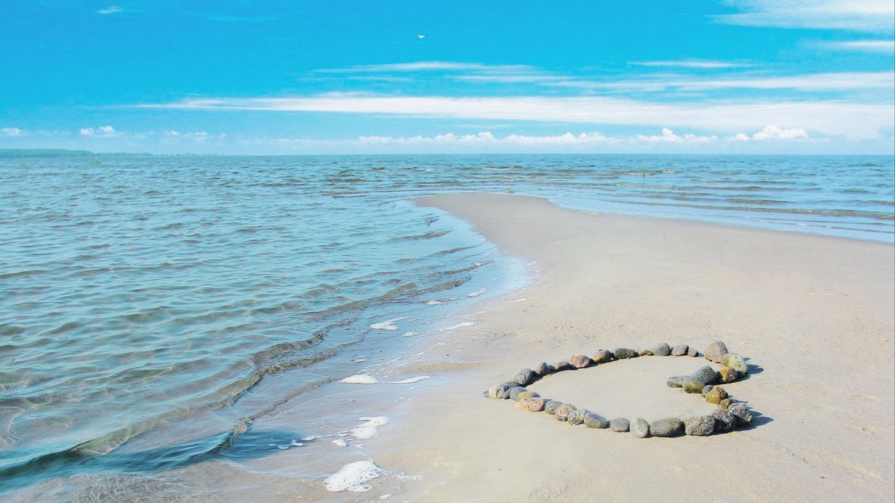 Wallpaper sea, love, romance, sun, water, sand, rocks, clouds, landscape, waves, beauty, coast, beach
