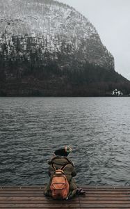 Preview wallpaper sea, man, freedom, loneliness, mountains