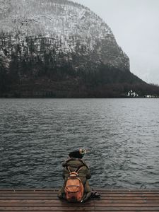 Preview wallpaper sea, man, freedom, loneliness, mountains