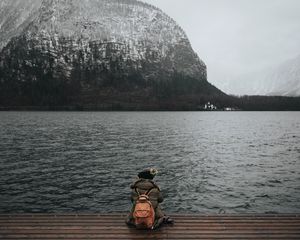 Preview wallpaper sea, man, freedom, loneliness, mountains