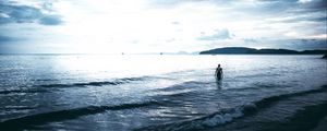 Preview wallpaper sea, man, lonely, overcast, clouds