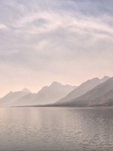 Preview wallpaper sea, mountains, fog, landscape, nature