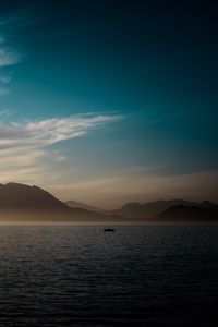 Preview wallpaper sea, mountains, horizon, evening