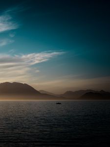 Preview wallpaper sea, mountains, horizon, evening