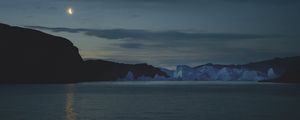 Preview wallpaper sea, mountains, iceberg, moon, night, dark