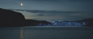 Preview wallpaper sea, mountains, iceberg, moon, night, dark