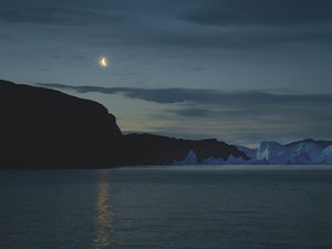 Preview wallpaper sea, mountains, iceberg, moon, night, dark