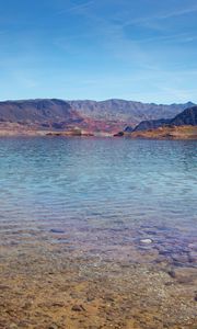 Preview wallpaper sea, mountains, landscape, bottom, stones