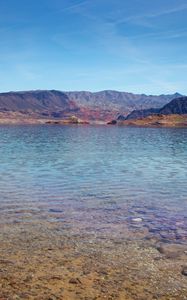 Preview wallpaper sea, mountains, landscape, bottom, stones