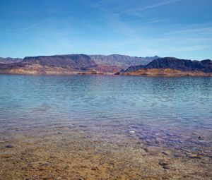 Preview wallpaper sea, mountains, landscape, bottom, stones