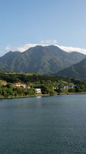 Preview wallpaper sea, mountains, landscape, houses, nature