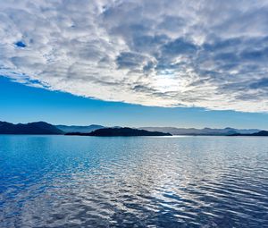 Preview wallpaper sea, mountains, sky, clouds