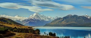 Preview wallpaper sea, mountains, sky, beautiful, grass