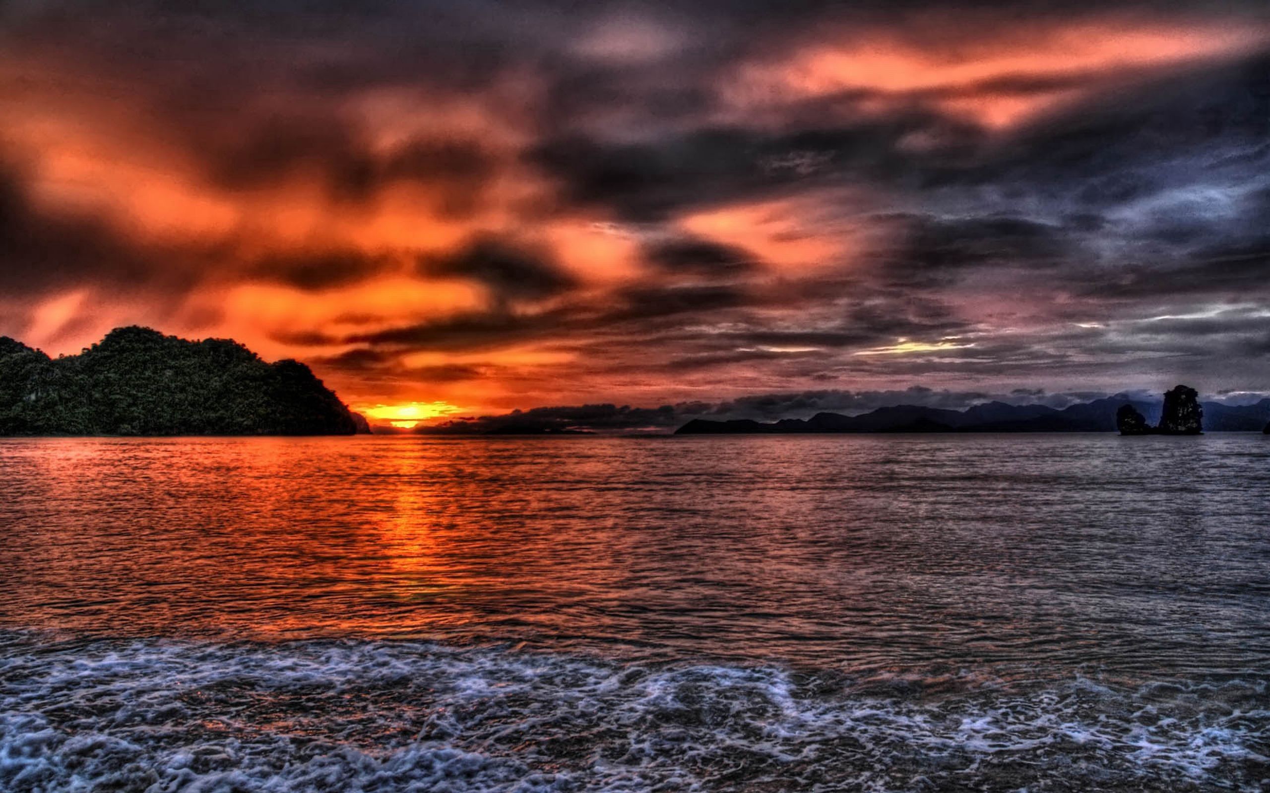 Download Wallpaper 2560x1600 Sea Mountains Sky Light Sunset Hd