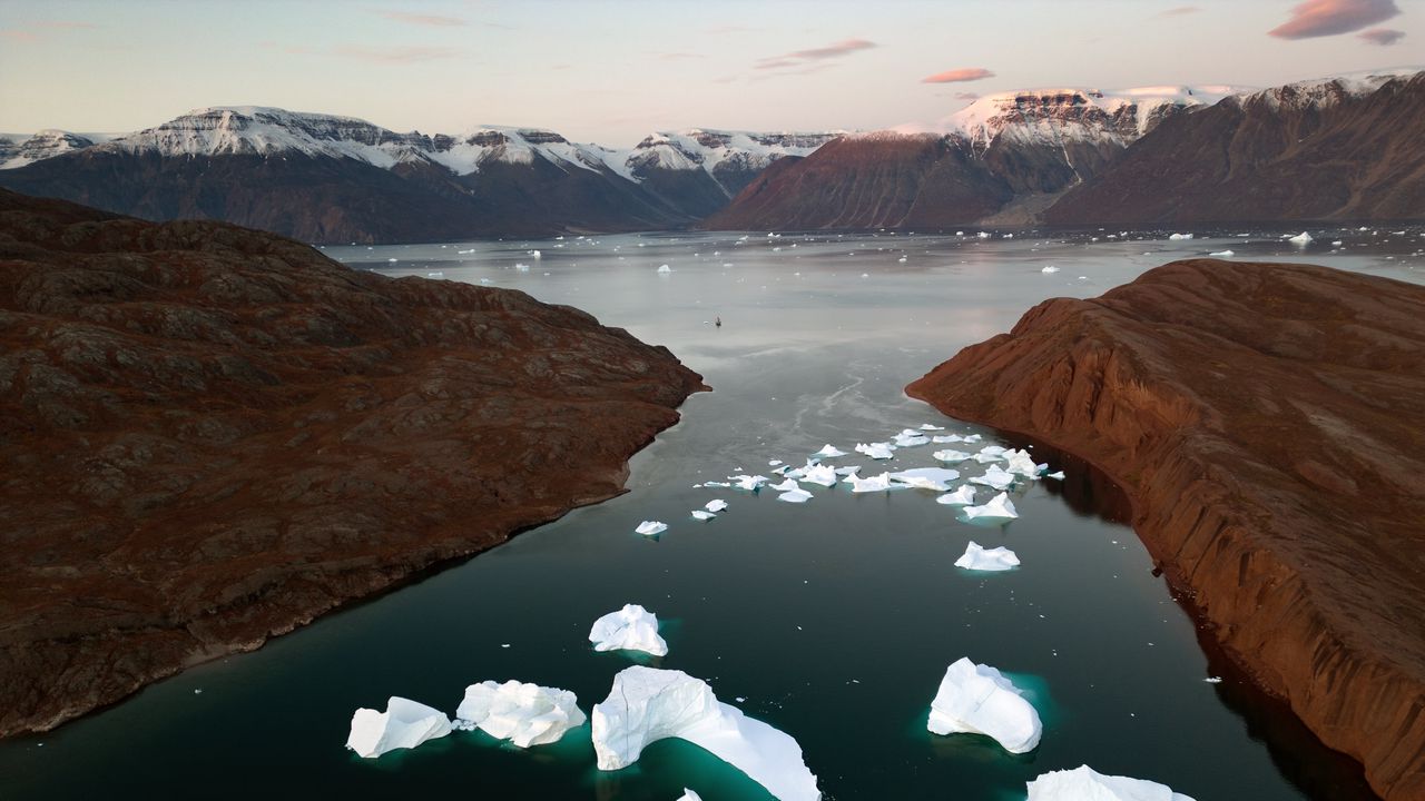 Wallpaper sea, mountains, snow, icebergs, ice