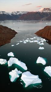 Preview wallpaper sea, mountains, snow, icebergs, ice