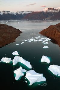 Preview wallpaper sea, mountains, snow, icebergs, ice