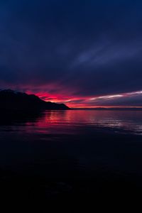 Preview wallpaper sea, mountains, sunset, night, dark, horizon, switzerland