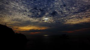 Preview wallpaper sea, night, clouds, sky, sunset, horizon