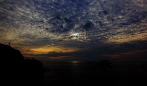 Preview wallpaper sea, night, clouds, sky, sunset, horizon