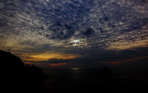 Preview wallpaper sea, night, clouds, sky, sunset, horizon