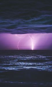 Preview wallpaper sea, night, lightning, clouds, nature