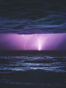 Preview wallpaper sea, night, lightning, clouds, nature