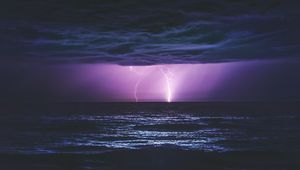 Preview wallpaper sea, night, lightning, clouds, nature