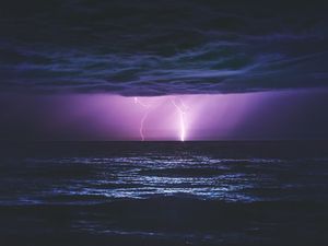 Preview wallpaper sea, night, lightning, clouds, nature