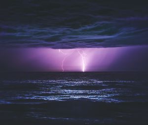 Preview wallpaper sea, night, lightning, clouds, nature