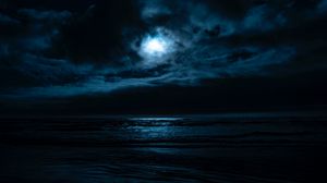 Preview wallpaper sea, night, moon, horizon