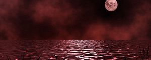 Preview wallpaper sea, night, moon, waves, dim, red