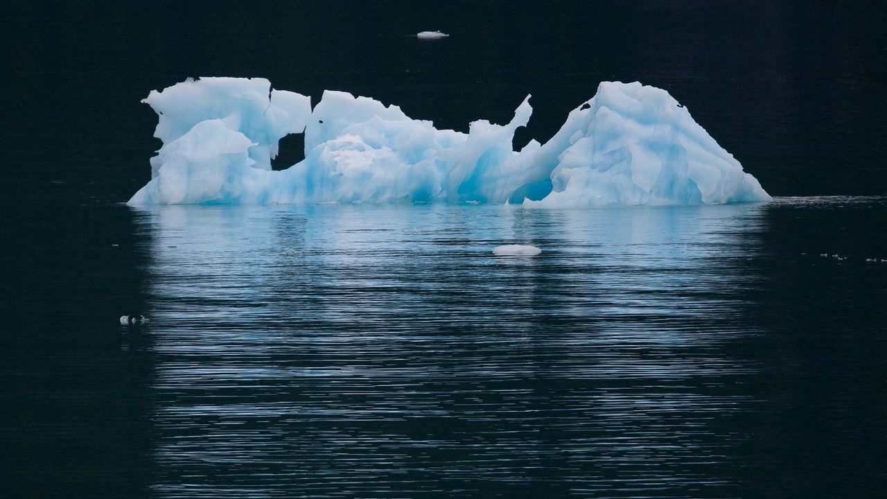 Wallpaper sea, ocean, mountains, iceberg, shadow