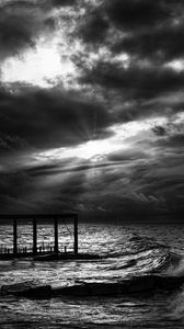 Preview wallpaper sea, ocean, pier, bw