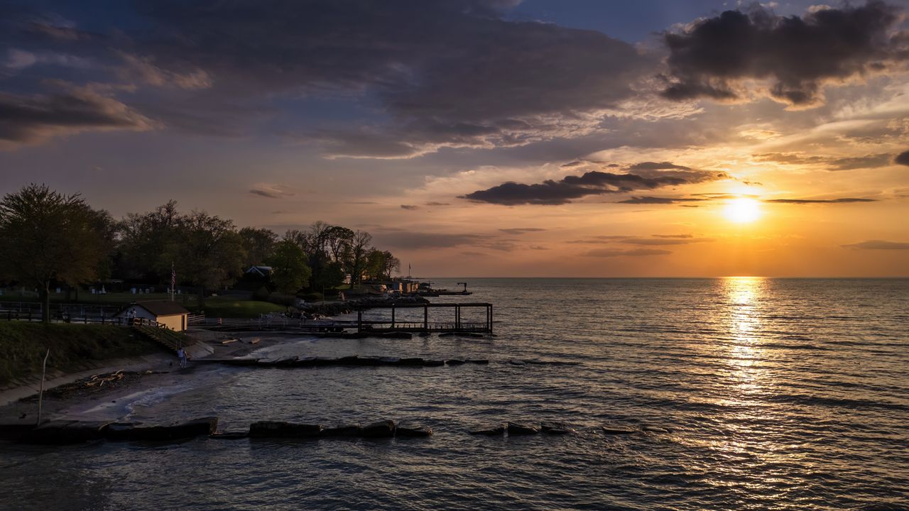 Wallpaper sea, ocean, sunset, horizon, sun