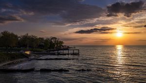 Preview wallpaper sea, ocean, sunset, horizon, sun